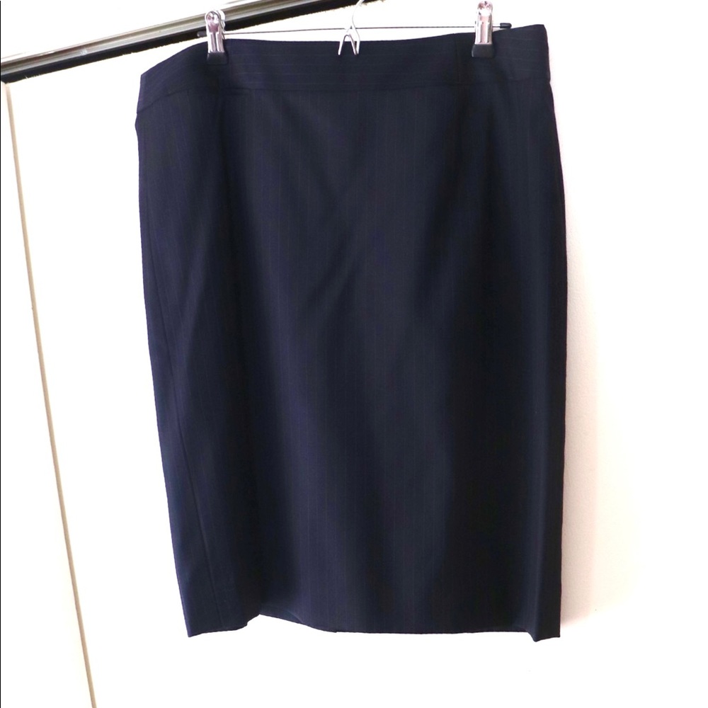 J Crew Super 120s Navy Pinstripe Pencil Skirt